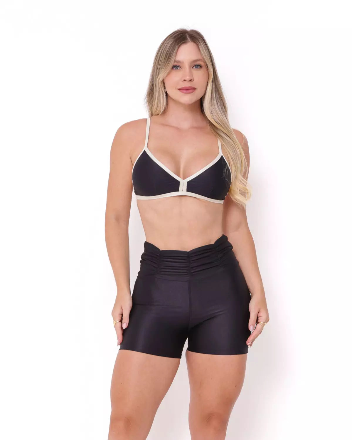 Conjunto Fitness Cós Franzido Compressão Top Bicolor