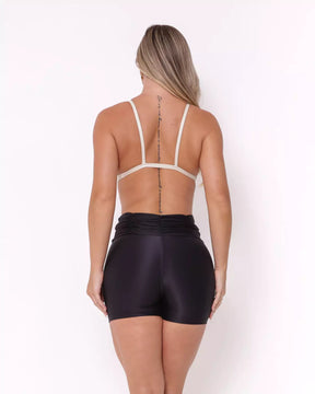 Conjunto Fitness Cós Franzido Compressão Top Bicolor