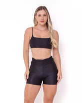 Conjunto Fitness Cós Franzido Compressão Preto